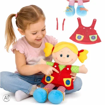 Minkšta skudurinė lėlė mergaitė rengimosi mokymuisi, 46 cm