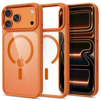 Tech-Protect Magmat Magsafe CC dėklas iPhone 17 Pro / 18 Pro, oranžinis ir skaidrus