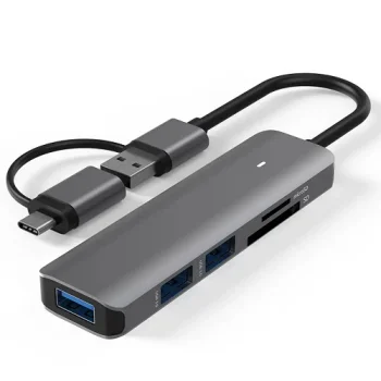 USB 3.0 & USB-C Hub with SD and TF Card Reader, 3x USB 3.0, Gray