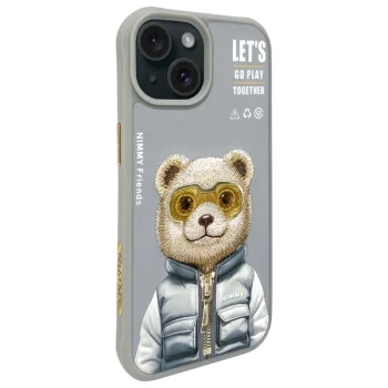 Dėklas Nimmy Cool&Cute 2.0 Bear skirtas iPhone 15 6.1", pilkas