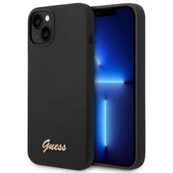 Guess Silicone Vintage Gold Logo Case for iPhone 14 Plus - Black