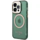 Guess iPhone 14 Pro Max dėklas Gold Outline Translucent MagSafe, žalias