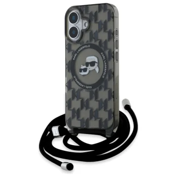 Karl Lagerfeld dėklas iPhone 16 telefonui IML Crossbody Monogram MagSafe, juodas