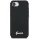 Guess Silicone Script Metal Logo MagSafe iPhone 16e dėklas, juodas