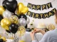 Birthday Party Balloon Set with Confetti Hearts 18 pcs, black gold