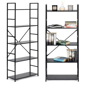 Modernhome CWJ6024144LG medinė lentyna su 5 lentynomis, juoda