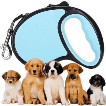 Automatic retractable dog leash with tape and lock, 5m, up to 15kg