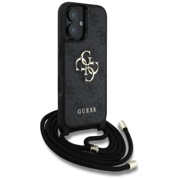 Guess 4G Big Logo Cord Strap Crossbody Case for iPhone 16 6.1", Black