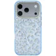 Guess IML Leopard Glitter Triangle Logo MagSafe dėklas iPhone 17 / 18 Pro Max, mėlynas