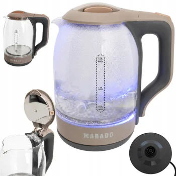 Stiklinis elektrinis virdulys 1500W, 2L, LED, rudas
