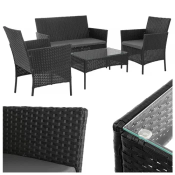 Polyrattan Patio Furniture Set Gardlov 26908, black