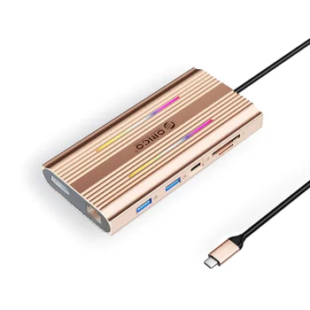 Orico XDR 12in1 RGB USB-C prijungimo stotelė 2x HDMI DP 4K 60 Hz RJ45 PD 100W, Rose Gold