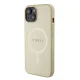 Guess Saffiano MagSafe dėklas skirtas iPhone 15 Plus, auksinis