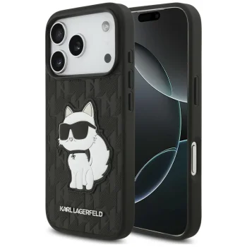 Karl Lagerfeld Saffiano Mono Patch Choupette case for iPhone 18 Pro / 17 Pro, black
