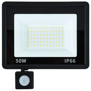 LED prožektorius su judesio ir sutemų jutikliu 50W 6000K IP66, juodas
