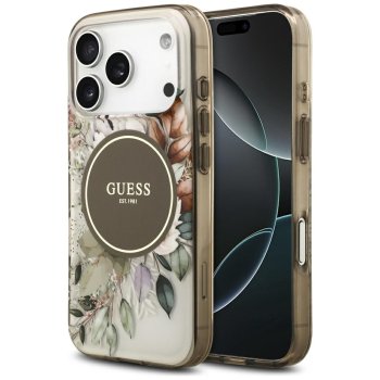 Guess IML Flower & Tonal Circle MagSafe dėklas iPhone 17 Pro, rudas