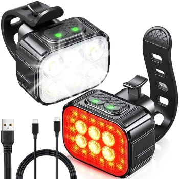 Dviračio LED žibintų komplektas priekinis ir galinis USB IP65