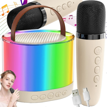 Portable Karaoke Set with 2 Wireless Microphones and RGB Bluetooth Speaker