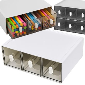 Stackable Desk Organizer with 3 Drawers for Makeup and Office Supplies, White