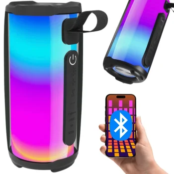 Belaidis Bluetooth garsiakalbis su RGB apšvietimu ir FM radiju, juodas