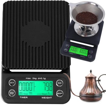 Digital Coffee Scale with Timer & Tare Function, 5 kg × 0.1 g, Black