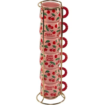 Bialetti Mercato Della Frutta espreso puodelių rinkinys su metaliniu stovu, 6 vnt. (90 ml)
