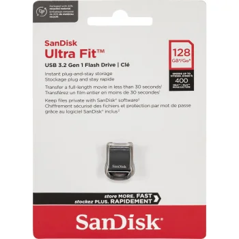 USB atmintinė SanDisk Cruzer Ultra Fit 128 GB USB 3.2 Gen 1 Juoda