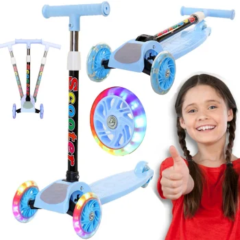 Foldable Kids Tricycle Scooter with LED Wheels, Blue (STORE DEMO)