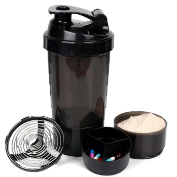 Shaker with Supplement Containers 500ml, Black
