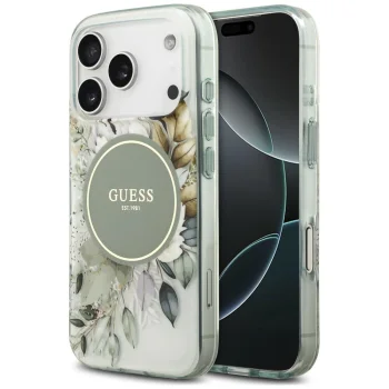 Guess IML Flower & Tonal Circle MagSafe case for iPhone 18 Pro / 17 Pro, green