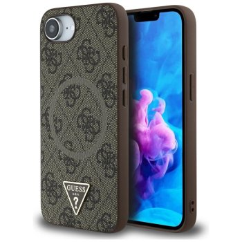 Guess 4G Ring Triangle Logo MagSafe dėklas iPhone 16e telefonui, rudas
