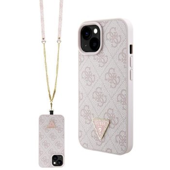 Guess Crossbody 4G Metal Logo dėklas iPhone 15 Plus telefonui, rožinis