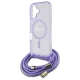 Guess dėklas iPhone 16 telefonui Crossbody Cord Script MagSafe, violetinis