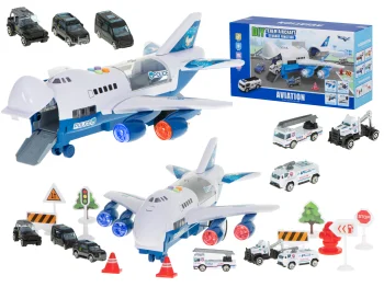 Policijos lėktuvas-transporteris su 6 automobiliais
