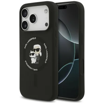 Karl Lagerfeld Silicone Karl&Choupette Ring MagSafe dėklas iPhone 18 Pro Max / 17 Pro Max, juodas