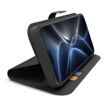 Atverčiamasis dėklas SBS Wallet Smart, iPhone 18 Pro, su stovu ir kortelių dėklu, juodas