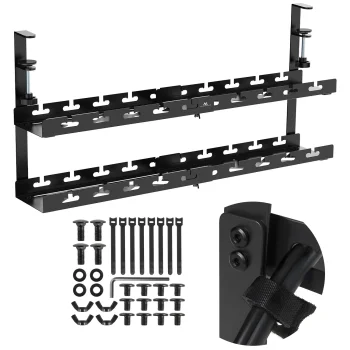 "Maclean MC-102 B" po stalu tvirtinamas 2 lygių kabelių organizatorius, juodas