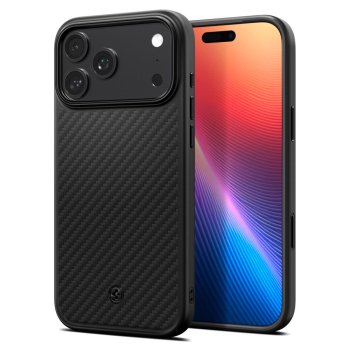 Spigen Enzo Aramid T MagSafe dėklas iPhone 17 Pro telefonui, juodas