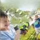 Elektrinis vandens ir muilo burbulų šautuvas 2in1, 35 cm, žalias / pilkas