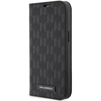 Apple iPhone 14 Pro Max 6.7" Karl Lagerfeld Saffiano Monogram Bookcase Cover (KLBKP14XSAKLHPK), Black