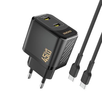 Dudao A28PCEU PD 45W GaN įkroviklis su 2x USB-C ir USB-C laidu, juodas