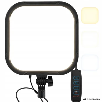 Kvadratinė LED lempa vaizdo įrašams ir makiažui, 2500K-7500K, 15W, USB, juoda
