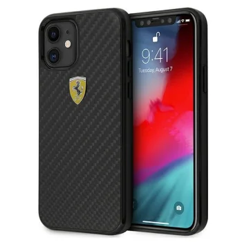 Ferrari iPhone 12 mini dėklas On Track Real Carbon, juodas