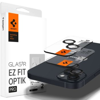 Spigen Glas.tR EZ Fit Optik kameros apsauginis stiklas, skirtas iPhone 14 / Plus / 15 / Plus, juodas, 2 vnt.
