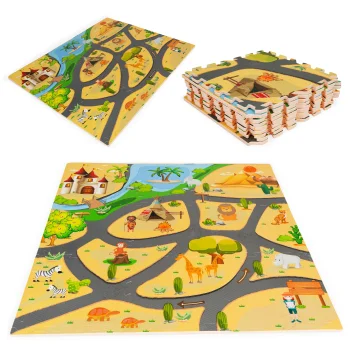 Minkštas putų dėlionės kilimėlis vaikams Ecotoys Safari, 93,5 x 93,5 cm