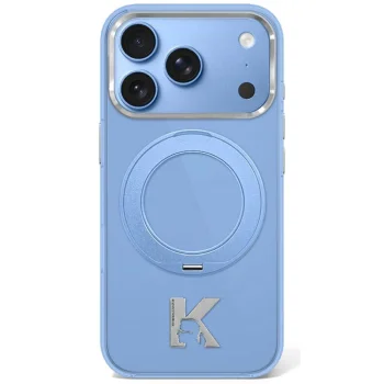 Karl Lagerfeld IML Ring Stand 360 Kameo Metal MagSafe dėklas iPhone 17/18 Pro Max, mėlynas