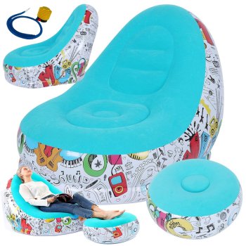 Inflatable Lounge Chair with Footrest and Pump, Assorted Colors