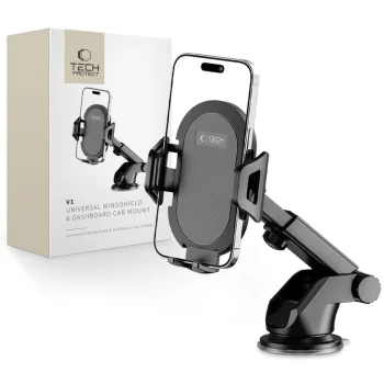 Tech-Protect V1 Automobilinis Telefono Laikiklis (Stiklui/Skydui) - Juodas