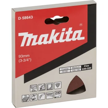 Trikampis šlifavimo popierius Makita K240 medžiui ir metalui, 93 mm, 10 vnt.