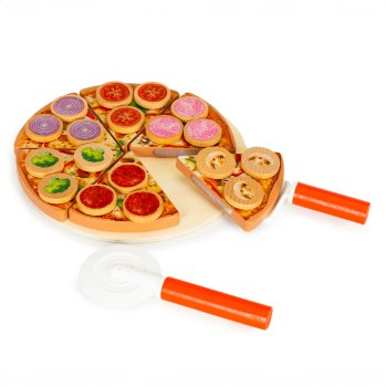 Ecotoys Wooden Velcro Cutting Pizza for Kids, 27 Elements